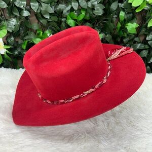 Elegant Red Women's Hat with Floral Accent